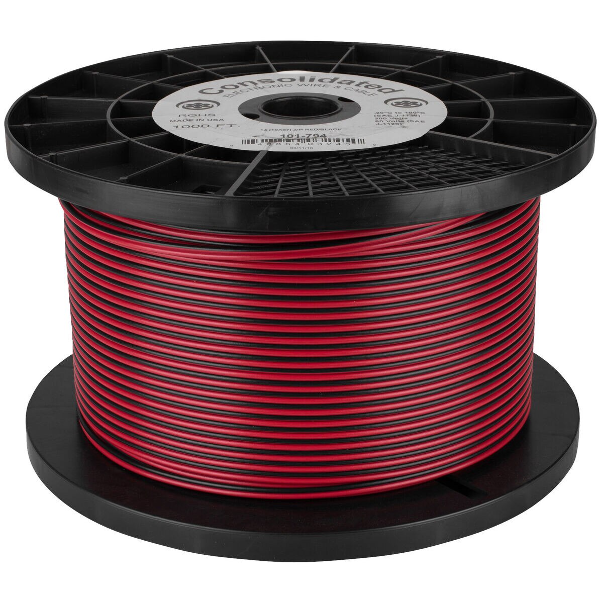 Consolidated 14 AWG 2conductor Power Speaker Wire 1,000 ft. (Red/Black)